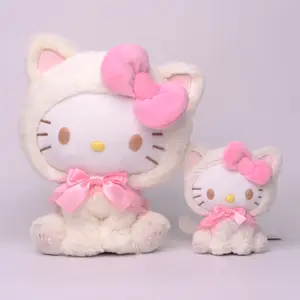 日本Sanr.io毛绒公仔HelloKittyKuromi MelodyCinnamoroll变装猫系列毛绒钥匙扣挂件公仔批发