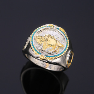 Buffalo <b>Western</b> Cowboy Pirate Two Tone Animal Ring Adjustable Fashion Statement <b>Jewelry</b> for Women Men - Product Image 1