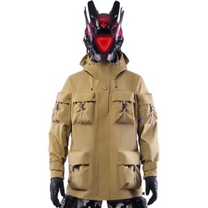 Chaqueta Cortavientos Impermeable FOXA Techwear Streetwear para Hombre, Otoño, Tela PU, Cuello Alto - Product Image 3