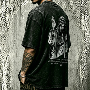 Camiseta Vintage Lavada para Hombre, Corte Holgado, Cuello Redondo, Manga Corta, Tejido de Punto, Estilo Urbano - Product Image 1