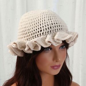 Wholesale Fashion Handmade Crochet Bucket <b>Hat</b> Unisex <b>Winter</b> Ruffle Knitted <b>Hat</b> Travel Common - Product Image 4