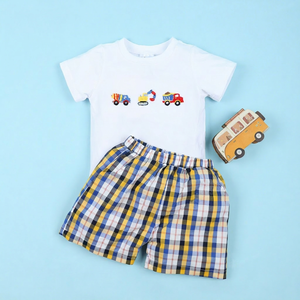 Babeeni Crochet Embroidery 2-Piece Set Customized Handmade Luxury Vehicles Boy OEM ODM Wholesale BB3214 Cotton CPSIA OEKO-<b>TEX</b> - Product Image 1