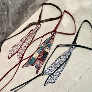 Cinturón de seda con estampado geométrico y hebilla de anillo en D para mujer, estilo informal hip hop, cadena decorativa para la cintura, accesorio decorativo para jeans - Product Image 4