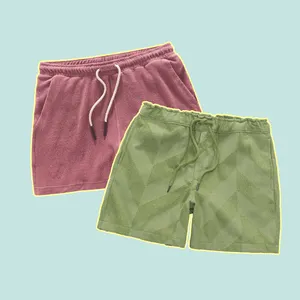 Huili Hersteller OEM benutzer definierte elastische Taille Sommer Shorts Männer einfarbig gestrickt Handtuch Frottee Shorts