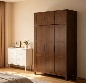 Modern Scandinavian Wooden <b>Wardrobe</b> Shaker Doors Hinged Solid Wood Freestanding <b>Large</b> Capacity Bedroom Furniture - Product Image 1