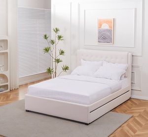 Cama de Lujo Ligera con Cabecera de Botones, Base de Cama con Espacio de Almacenamiento Pequeño Extraíble en Color Beige, Cama de Cuero - Product Image 5