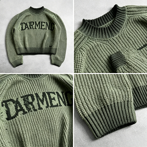 Maglione <span class=keywords><strong>da</strong></span> <span class=keywords><strong>Uomo</strong></span> Stile Vintage a Coste, Pullover Lavorato a Maglia Larga con Lettere Jacquard, Moda Streetwear - Product Image 3