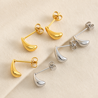 Boucles d'oreilles minimalistes en acier inoxydable 316, semi-creuses, géométriques, en forme de goutte d'eau, plaquées or 18 carats, bijoux Kaishee