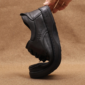 Men's Genuine Leather Dress Shoes Round <b>Toe</b> Lace-up Breathable Rubber Outsole Office Career Autumn Solid Black - Product Image 3