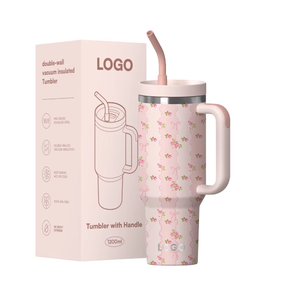 Gobelet isotherme en acier inoxydable 20/30/40oz avec poignée et <span class=keywords><strong>paille</strong></span>, tasse de voyage isolée, vente en gros, logo personnalisé - Product Image 1