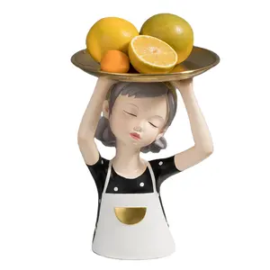 Vanity European Resin Lady Bust With Metal Fruit Candy Serving Plate Gold Tray For Wedding Decoration