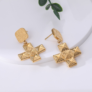 High Quality Women's Stainless Steel Hoop <b>Earrings</b> Jewelry <b>Set</b> for Party <b>Gold</b> Plated Hollow Design Waterproof - Product Image 2