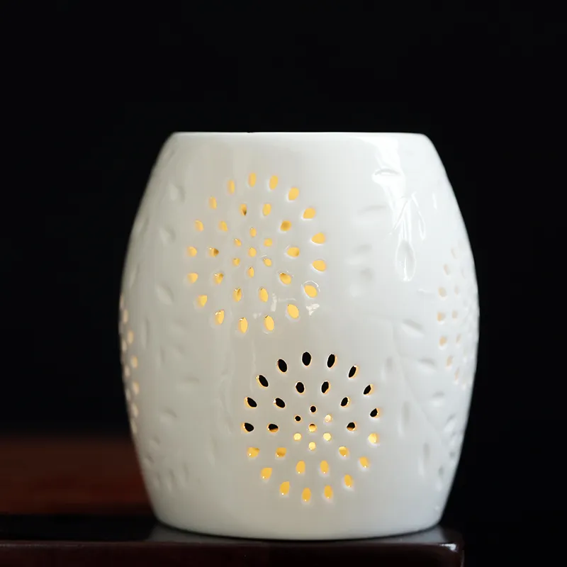 Quemador de aceite aromático de cerámica blanca vidriada para Yoga, con luz nocturna cálida, gran oferta, fabricación