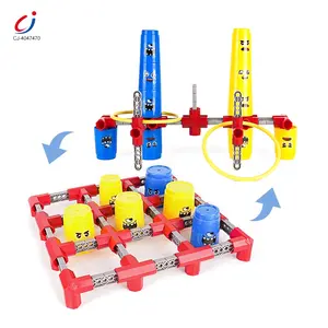 Chengji nouveautés 2 en 1 bloc de construction jouets empilables lancer anneau jeu éducatif jeu d'échecs en plastique tic tac toe