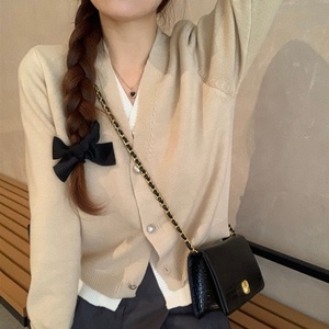 Cárdigan con cuello en V para mujer, suéter <span class=keywords><strong>de</strong></span> Color sólido, abrigo <span class=keywords><strong>de</strong></span> punto <span class=keywords><strong>de</strong></span> lana apilado suelto, cárdigan falso <span class=keywords><strong>de</strong></span> <span class=keywords><strong>dos</strong></span> piezas para mujer - Product Image 5