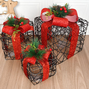 Luminous Christmas <b>Tree</b> <b>Ornaments</b> and Wrought Iron Gift Box Set 3 Elegant Christmas Decoration and Present Factory Wholesale - Product Image 3