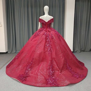 ANY180 Bling <b>Red</b> Off Shoulder <b>Sequins</b> Quinceanera Ball Gown Dresses For Women - Product Image 3