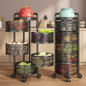 Estante de Almacenamiento Metálico Moderno con Cesta de Malla, Organizador de Frutas y Verduras para Cocina, Tipo Vertical para Almacenamiento de Alimentos - Product Image 2