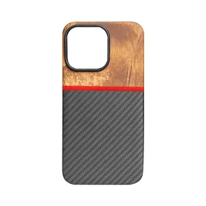 OEM Customized Golden Wood And Aramid Fiber luxury Most Popular Mobile Phone Cases For iPhone 15 Pro