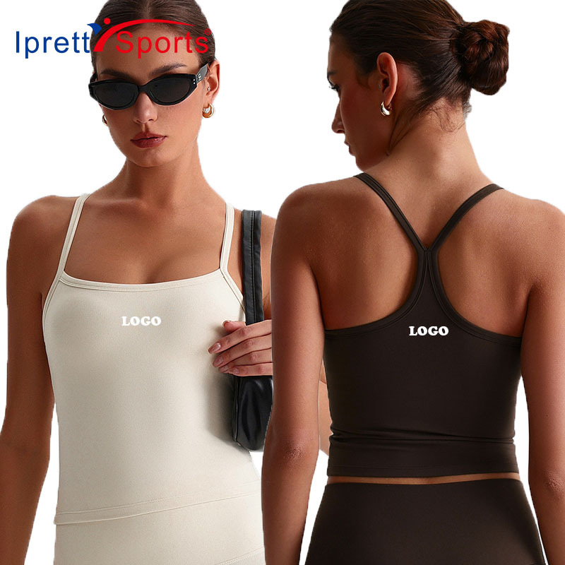 Custom LOGO Hot Selling Women's Compression Running Tank Top With Padded Yoga Vest Gym Workout Crop Tops