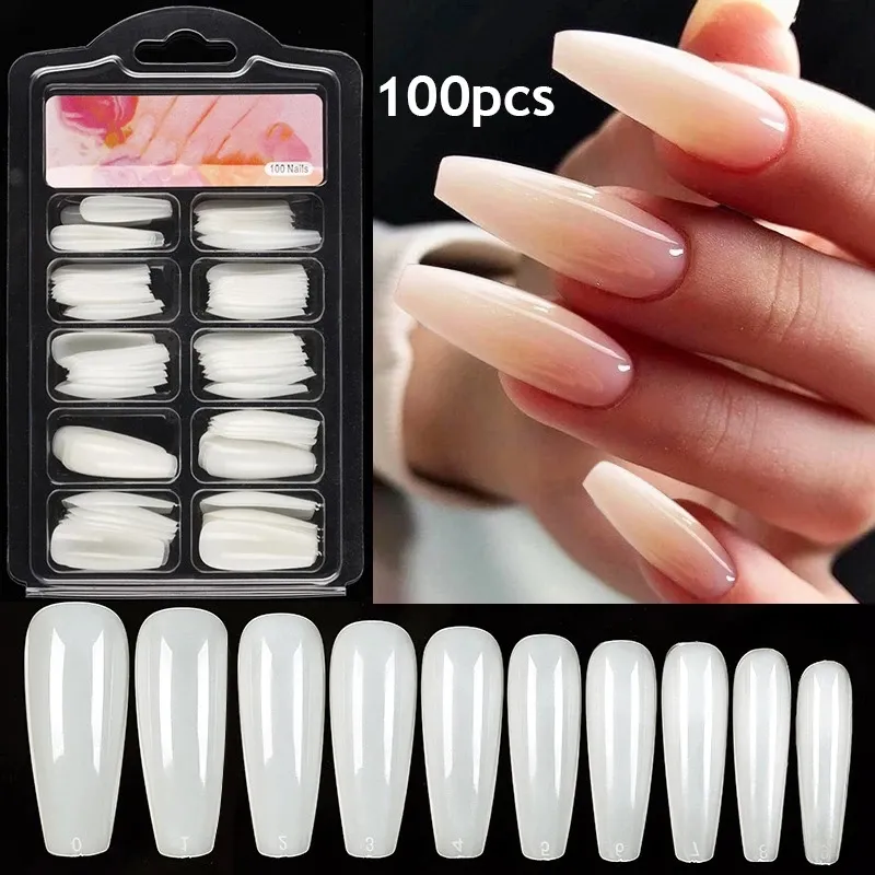 Fake Nails Capsule Artificial Short Press-on Nail Full Cover Tips For Extension White Almond Coffin nails