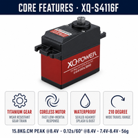 Moteur servo à engrenages en titane XQ-POWER XQ-S4116F 16KG 210 degrés pour télécommande, avion RC, robot, sans noyau, vente en gros OEM 8.4V
