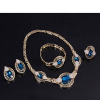 Femmes Ensembles De Bijoux De Mode De Luxe Arabie 18K Plaqué Or Indien Grand Bleu Cristal De Mariage Déclaration Africaine Ensemble De Bijoux De Mariée