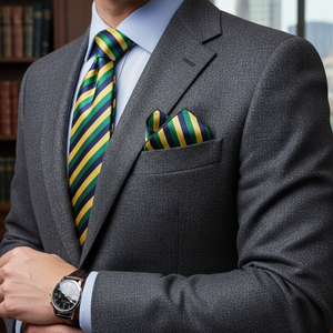 Yellow Patterned <b>Weaving</b> Male One Size Pocket Square - Product Image 2