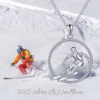 Bijoux sportifs décontractés Collier à pendentif cercle de ski en argent sterling 925 plaqué rhodium
