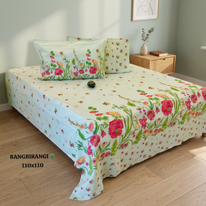 Discharge Printed Luxury Green Floral Cotton Bedding Set 200TC <b>King</b> <b>Size</b> for Home and Hotel - Product Image 2