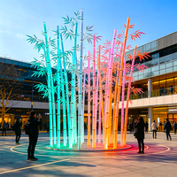 Escultura LED de Bambú Simulado, Luz de Paisaje de Estilo Oriental Luminosa RGB, Luz Comercial para Exteriores con Clasificación IP65 y Control Remoto