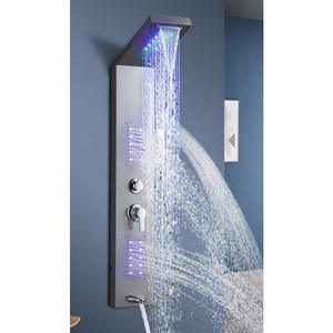 Panneau mural de douche contemporain économique pour villa, en laiton brossé, avec robinet en céramique, jet doux/pluie et massage, pour usage hôtelier, garantie 5 ans - Product Image 4