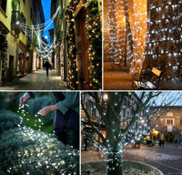 Guirlande lumineuse solaire étanche IP65 à 200 LED, 8 modes de fonctionnement, lampe féerique extérieure en fil de cuivre pour la décoration de jardin et de Noël