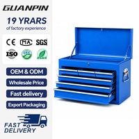 Coffre à outils en acier thermolaqué bleu avec couvercle rabattable, 6 tiroirs, verrouillable, portable, armoire de rangement OEM/ODM