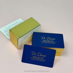Cartes de visite personnalisées avec logo sur mesure, estampage à chaud en feuille d'or, matériau de carte bleu - Product Image 2