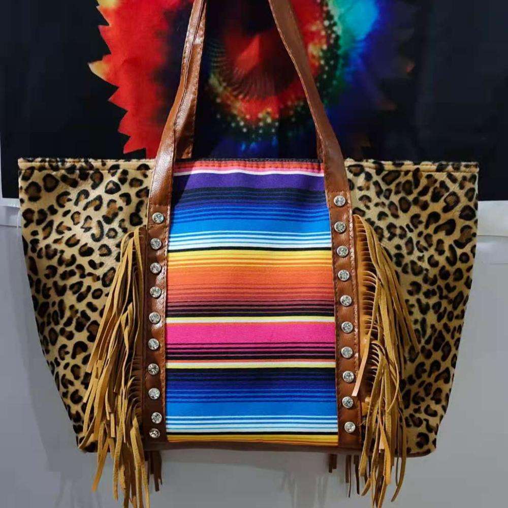 Leopard Tote Bag with Rainbow Fringe Perfect for Christmas