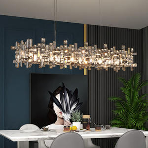 L39.4in di lusso in acciaio inox K9 lampadario di cristallo Villa soggiorno sala da pranzo lampada a sospensione americana lungo contro luce - Product Image 1