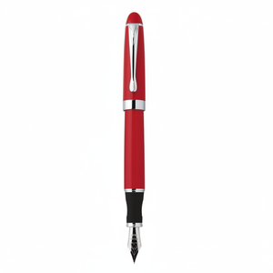 Penna stilografica in metallo rosso con finiture argentate e pennino fine per la scrittura - Product Image 2