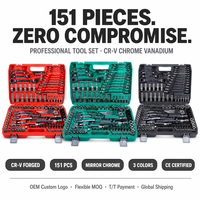 Ensemble d'outils à cliquet et douilles en acier allié robuste de 151 pièces, boîte à outils OEM, kit d'outils à main pour la réparation automobile