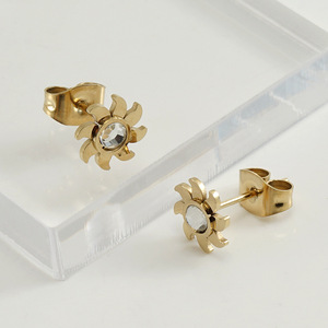 ZOGXIN Flower <b>Stud</b> Earrings Gold Steel Color Bezel Setting <b>Titanium</b> Steel For Women - Product Image 3