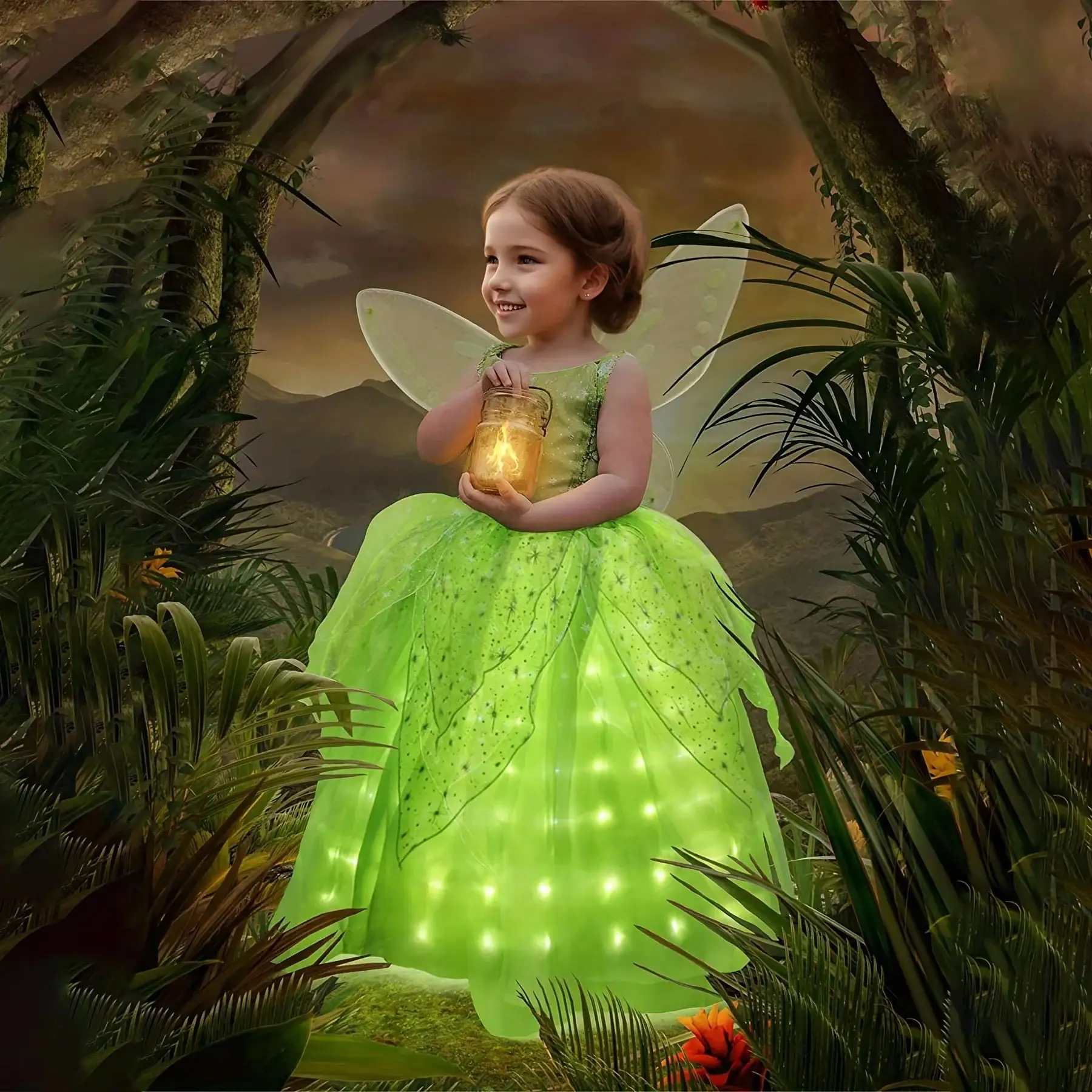 Uporpor Tinker Bell Led Light Up Jurk Kerstkleding Voor Kinderen Groen Tinkerbell Fancy Jurken Fee Prinses Carnaval Party