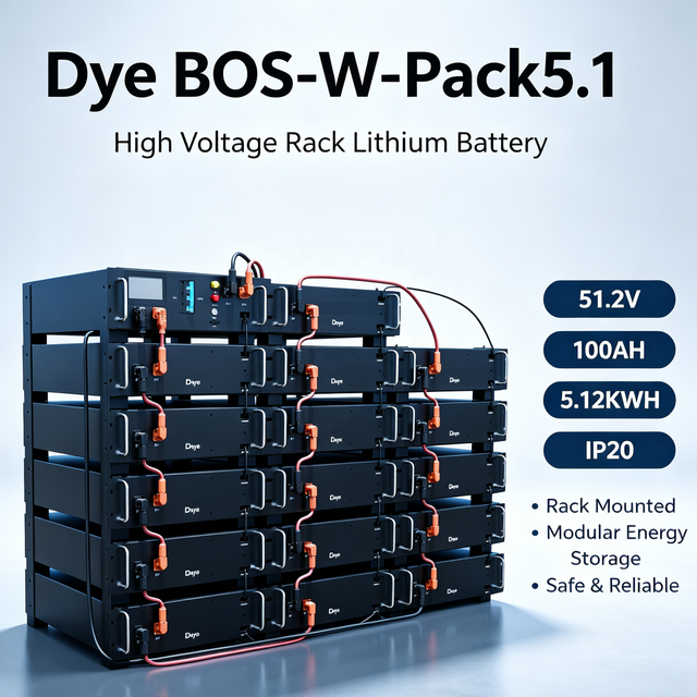 Deye BOS-W-Pack5.1 Rack Mounted Lithium Battery 51.2V 100Ah 5.12KWH IP20 for Hybrid Solar System Home Energy Storage
