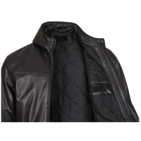 Chaqueta de Cuero Tipo Bomber con Capucha Desmontable para Hombre, Negra, de Cuero Genuino Premium, Anti-UV, Transpirable, Estilo Casual Urbano, para Invierno