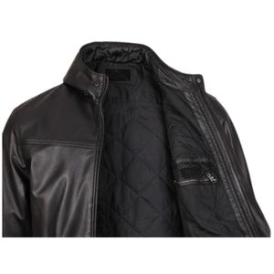 Blouson aviateur en cuir noir pour homme avec capuche amovible, cuir véritable de qualité supérieure, streetwear décontracté, veste d'hiver pour homme - Product Image 2