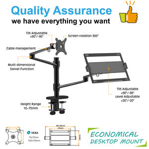 Support de moniteur double rotatif à <span class=keywords><strong>360</strong></span> degrés universel Charmount, support de moniteur de <span class=keywords><strong>bureau</strong></span>, <span class=keywords><strong>plateau</strong></span> pour ordinateur portable - Product Image 2