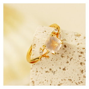 Venta al por mayor de joyas con piedras curativas, anillos de cristal de cuarzo rosa chapados en oro y plata de ley 925, piedras preciosas naturales para fiesta de boda - Product Image 3