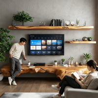 Mueble de TV Flotante con Acabado de Madera, Soporte de TV Minimalista Personalizado para Sala de Estar, Mueble Suspendido para Almacenamiento Multimedia