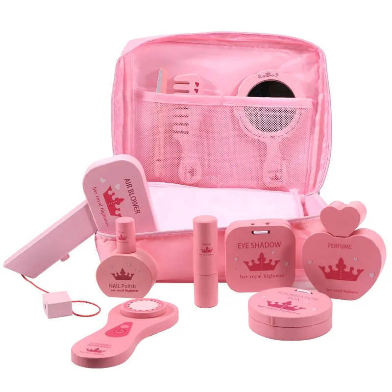 2024 New Creative Pretend-Spiel-Set Kinder süße rosa Kosmetik Holz Kosmetik-Schminktisch Make-Up-Spielzeug für Kinder Mädchen