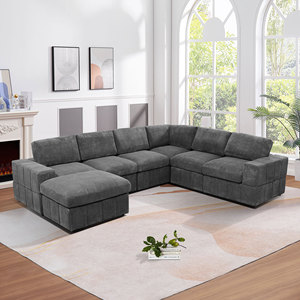 Canapé en velours côtelé gris foncé rétro, pour salon, usage domestique, chaise longue droite, ensemble de meubles complet - Product Image 1