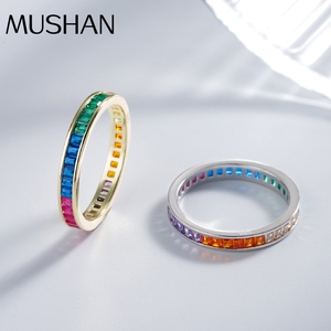MUSHAN Jewelry Factory Une bague en argent pur élégante et luxueuse pour femmes avec une rangée de diamants colorés - Product Image 1